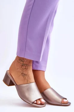 Eleganckie Gładkie Klapki Sergio Leone KL317 Ciemnosrebrne