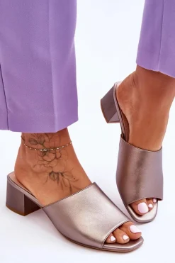 Eleganckie Gładkie Klapki Sergio Leone KL317 Ciemnosrebrne