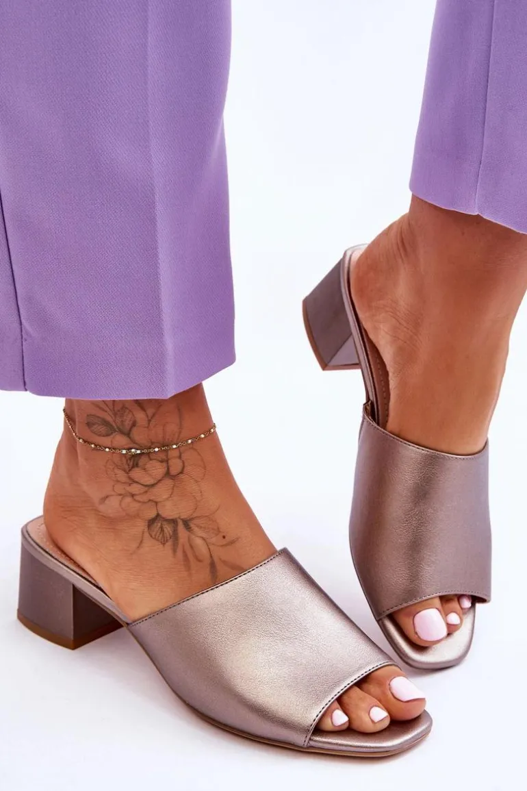 Eleganckie Gładkie Klapki Sergio Leone KL317 Ciemnosrebrne