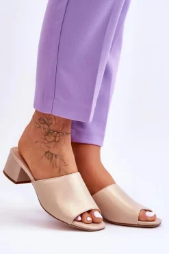 Eleganckie Gładkie Klapki Sergio Leone KL317 Beżowe