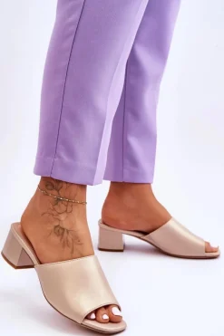 Eleganckie Gładkie Klapki Sergio Leone KL317 Beżowe