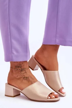 Eleganckie Gładkie Klapki Sergio Leone KL317 Beżowe