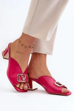 Eleganckie Klapki Damskie Na Obcasie Laura Messi 2771 Fuksja