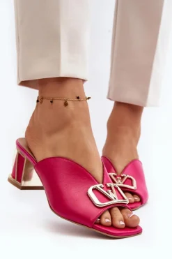 Eleganckie Klapki Damskie Na Obcasie Laura Messi 2771 Fuksja