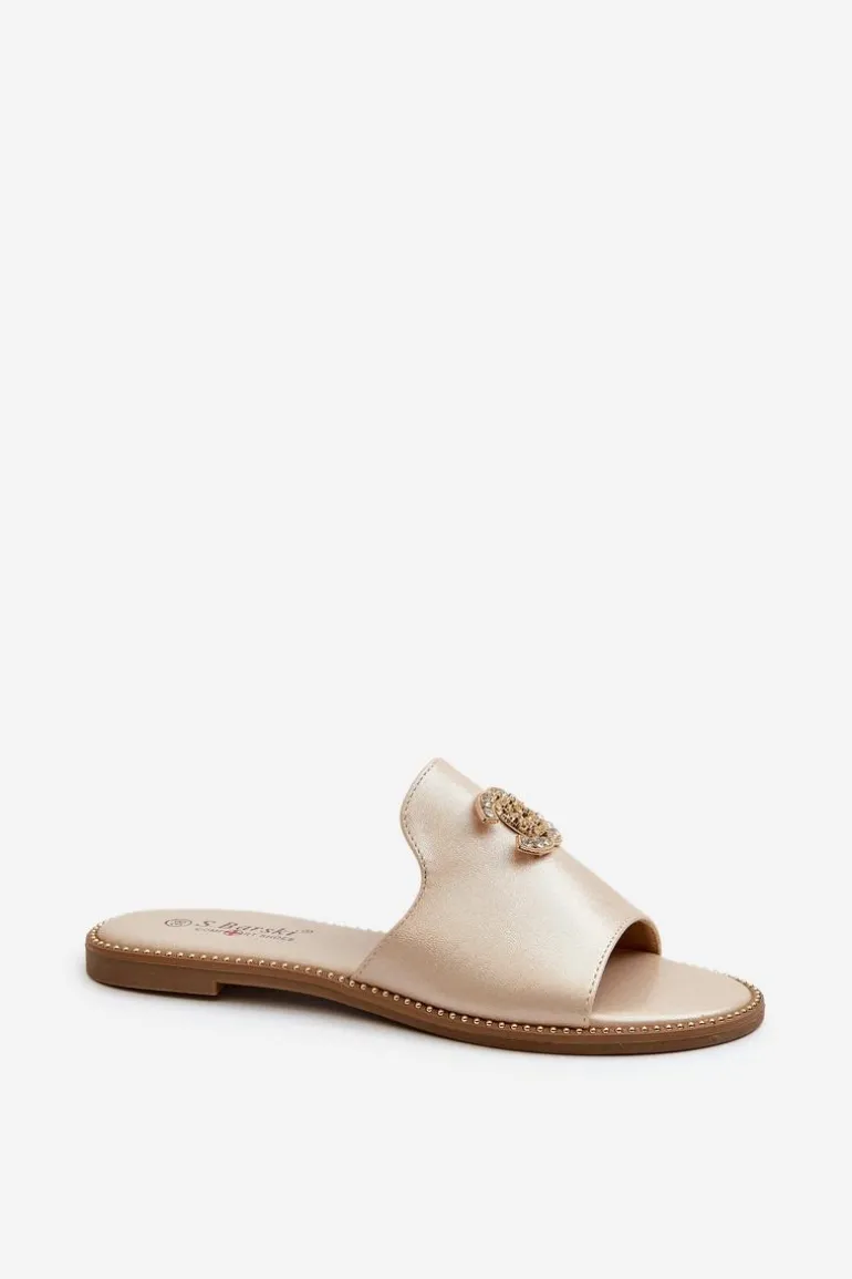 Eleganckie Klapki Damskie Błyszczące Z Ozdobą S.Barski KV27-050 Złote