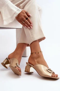 Eleganckie Klapki Damskie Na Obcasie Laura Messi 2771 Złote