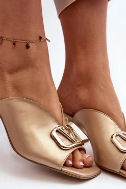 Eleganckie Klapki Damskie Na Obcasie Laura Messi 2771 Złote