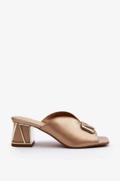 Eleganckie Klapki Damskie Na Obcasie Laura Messi 2771 Złote