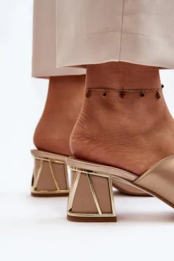 Eleganckie Klapki Damskie Na Obcasie Laura Messi 2771 Złote