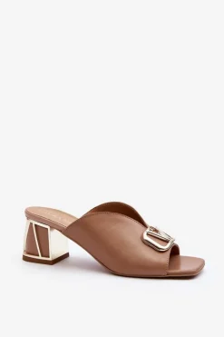 Eleganckie Klapki Damskie Na Obcasie Laura Messi 2771 Beżowe