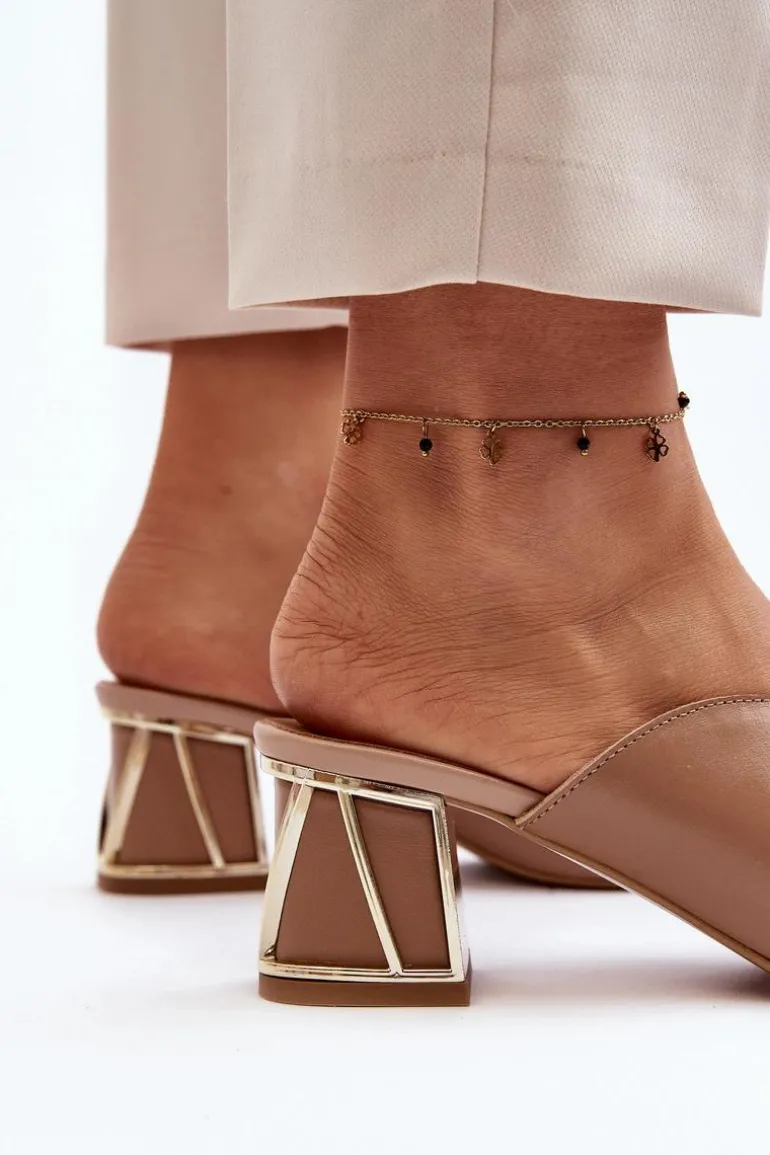 Eleganckie Klapki Damskie Na Obcasie Laura Messi 2771 Beżowe