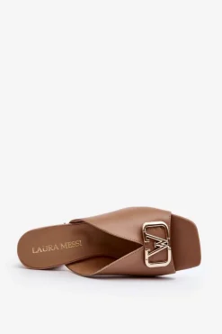 Eleganckie Klapki Damskie Na Obcasie Laura Messi 2771 Beżowe