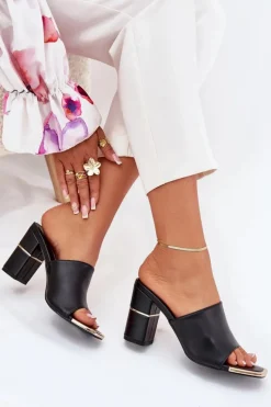 Eleganckie Klapki Damskie Na Słupku Czarne Raiza