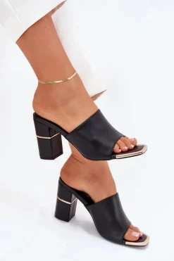 Eleganckie Klapki Damskie Na Słupku Czarne Raiza