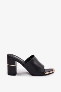 Eleganckie Klapki Damskie Na Słupku Czarne Raiza