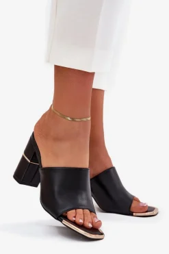 Eleganckie Klapki Damskie Na Słupku Czarne Raiza