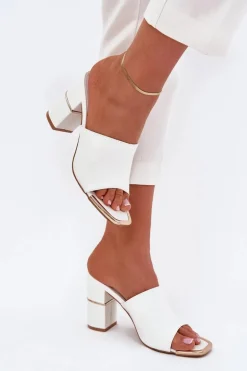 Eleganckie Klapki Damskie Na Słupku Białe Raiza