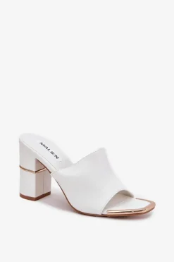 Eleganckie Klapki Damskie Na Słupku Białe Raiza