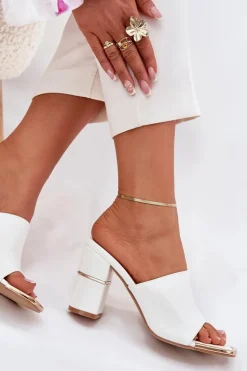 Eleganckie Klapki Damskie Na Słupku Białe Raiza