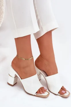 Eleganckie Klapki Damskie Na Słupku Białe Raiza