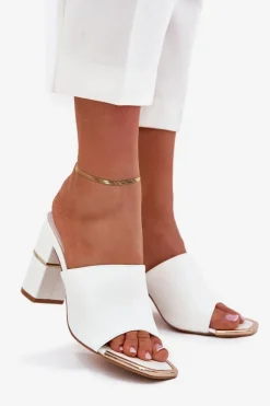 Eleganckie Klapki Damskie Na Słupku Białe Raiza