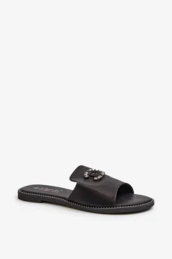 Eleganckie Klapki Damskie Błyszczące Z Ozdobą S.Barski KV27-050 Czarne