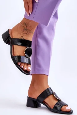 Eleganckie Klapki Na Obcasie Sergio Leone KL310 Czarne