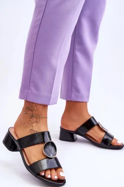 Eleganckie Klapki Na Obcasie Sergio Leone KL310 Czarne