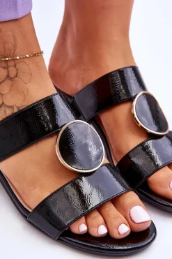 Eleganckie Klapki Na Obcasie Sergio Leone KL310 Czarne