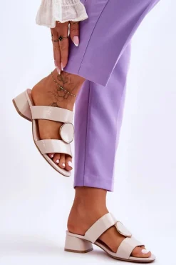 Eleganckie Klapki Na Obcasie Sergio Leone KL310 Beżowe