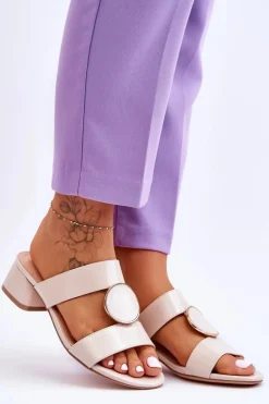 Eleganckie Klapki Na Obcasie Sergio Leone KL310 Beżowe