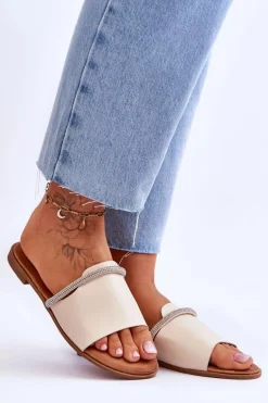 Eleganckie Klapki Na Płaskim Obcasie Beżowe Termen