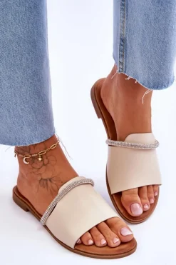 Eleganckie Klapki Na Płaskim Obcasie Beżowe Termen