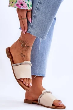 Eleganckie Klapki Na Płaskim Obcasie Beżowe Termen