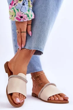 Eleganckie Klapki Na Płaskim Obcasie Beżowe Termen