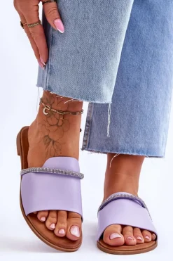 Eleganckie Klapki Na Płaskim Obcasie Fioletowe Termen