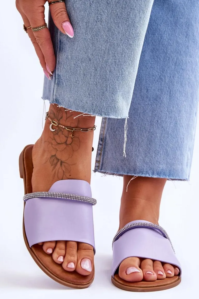 Eleganckie Klapki Na Płaskim Obcasie Fioletowe Termen