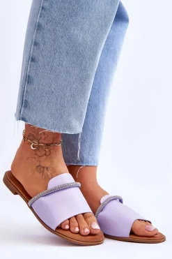 Eleganckie Klapki Na Płaskim Obcasie Fioletowe Termen