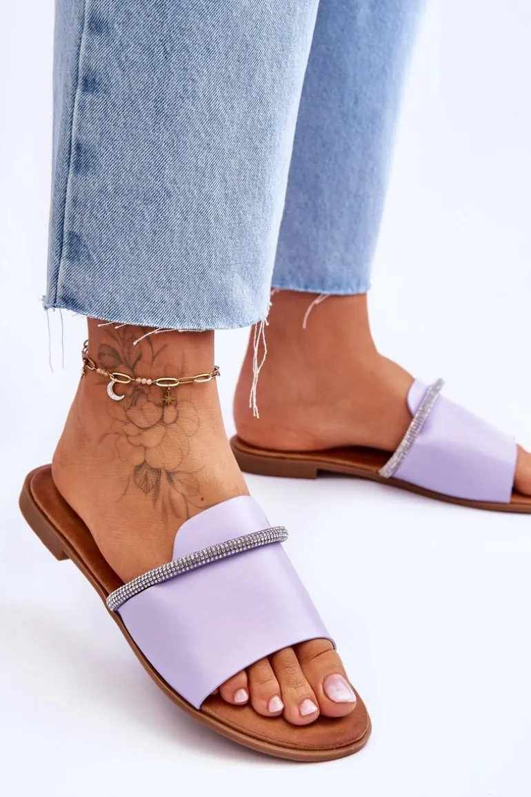 Eleganckie Klapki Na Płaskim Obcasie Fioletowe Termen