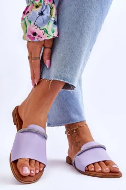 Eleganckie Klapki Na Płaskim Obcasie Fioletowe Termen