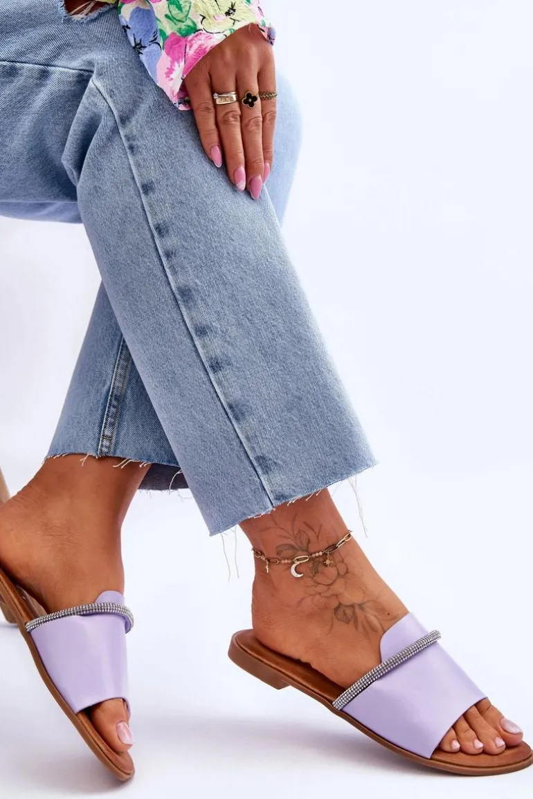 Eleganckie Klapki Na Płaskim Obcasie Fioletowe Termen