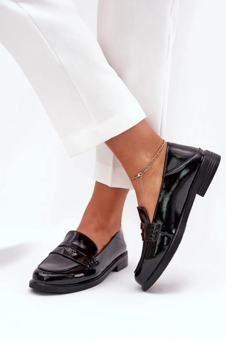 Eleganckie Lakierowane Mokasyny Damskie Z Naturalnej Skóry Vinceza 18100 Czarne