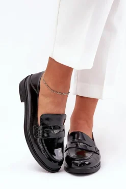 Eleganckie Lakierowane Mokasyny Damskie Z Naturalnej Skóry Vinceza 18100 Czarne