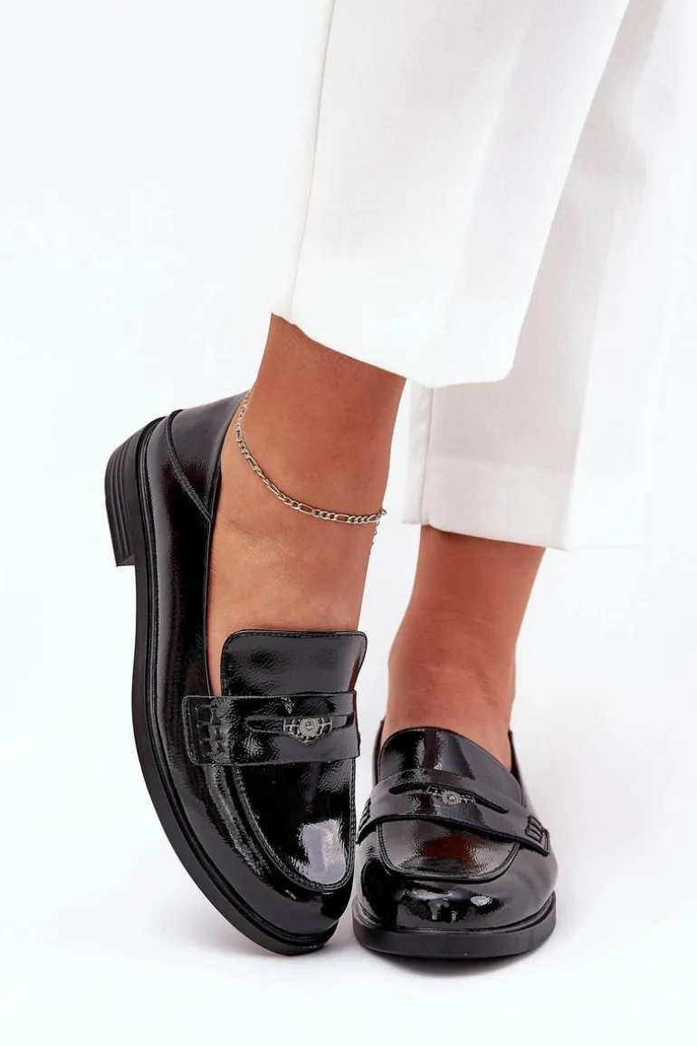 Eleganckie Lakierowane Mokasyny Damskie Z Naturalnej Skóry Vinceza 18100 Czarne