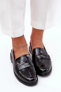 Eleganckie Lakierowane Mokasyny Damskie Z Naturalnej Skóry Vinceza 18100 Czarne