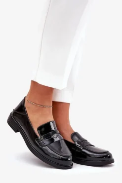 Eleganckie Lakierowane Mokasyny Damskie Z Naturalnej Skóry Vinceza 18100 Czarne