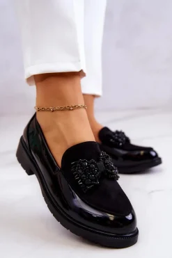 Eleganckie Lakierowane Mokasyny Loafery Czarne S.Barski HY51-318 Belize