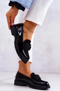 Eleganckie Lakierowane Mokasyny Loafery Czarne S.Barski HY51-318 Belize