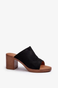 Eleganckie Lekkie Klapki Damskie Na Obcasie Czarne Varnila