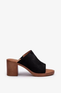 Eleganckie Lekkie Klapki Damskie Na Obcasie Czarne Varnila